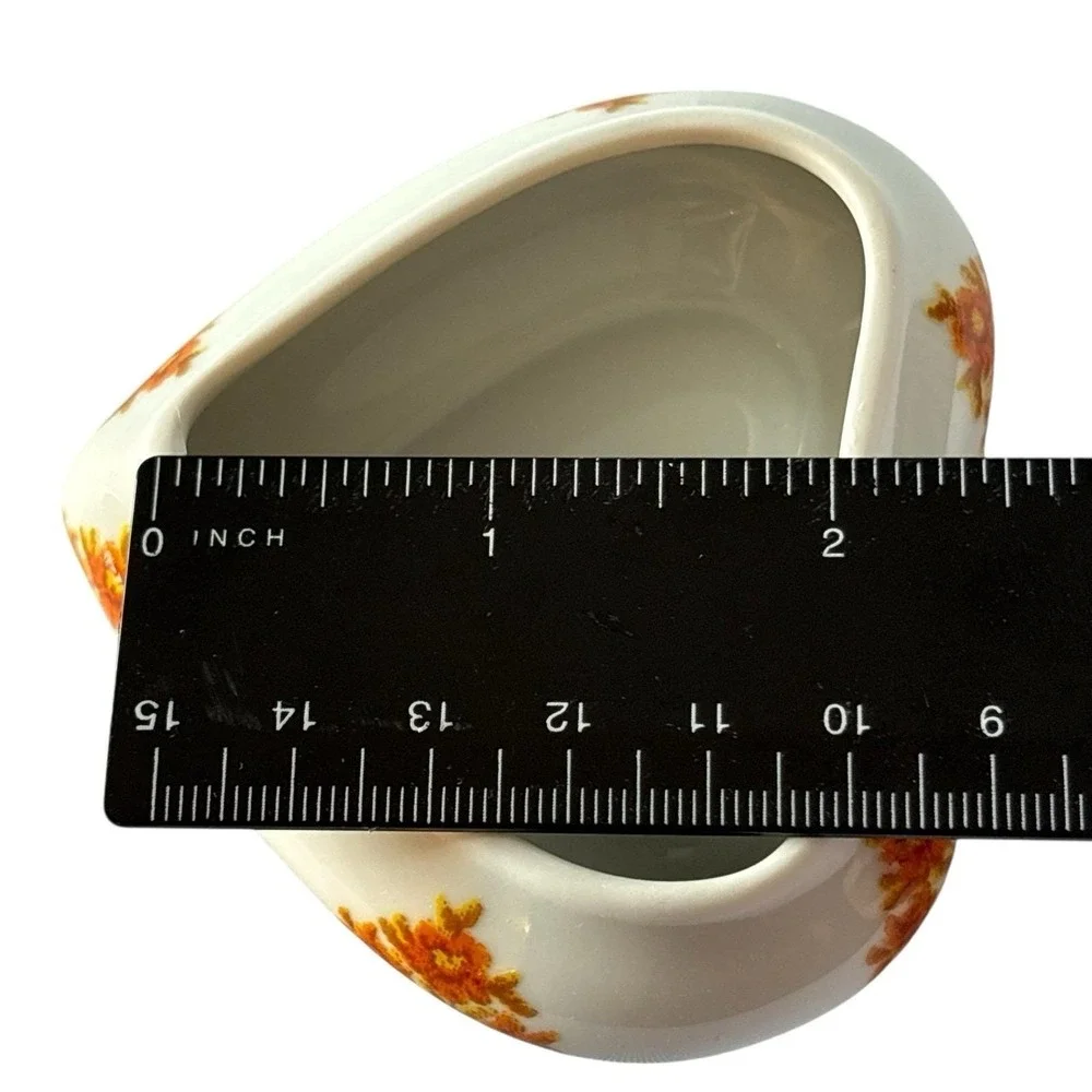 Limoges France Trinket Box Hand Painted Heart Shaped Floral Orange VTG Porcelain